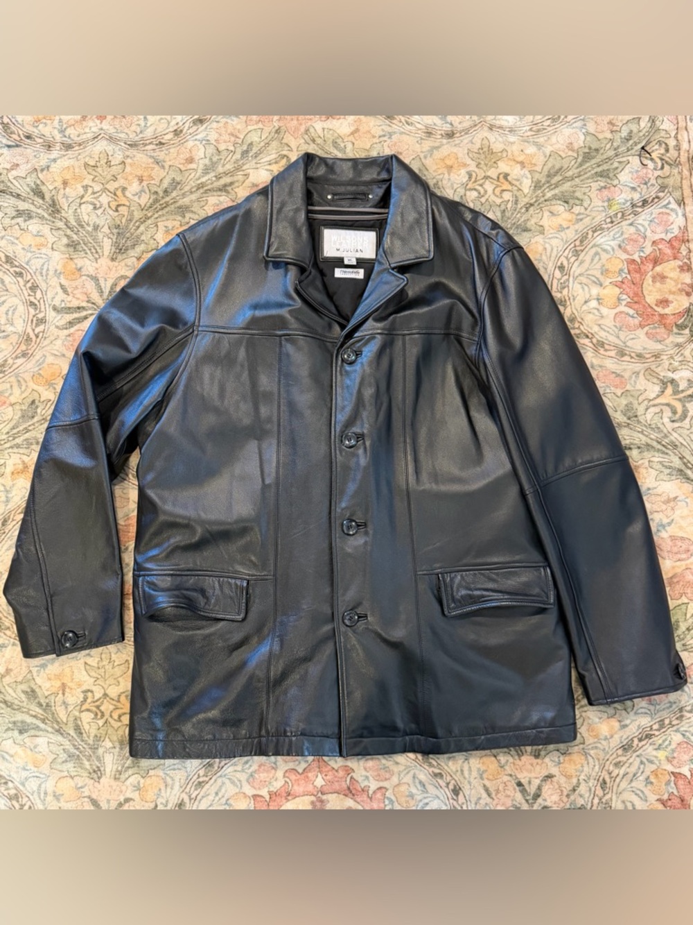 Wilsons Leather Men’s Black Leather Button-Front Coat Insulated XL